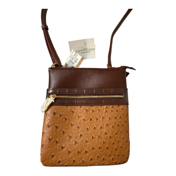 Giani Bernini Brown Faux Ostrich Leather Crossbody Bag - Picture 1 of 10